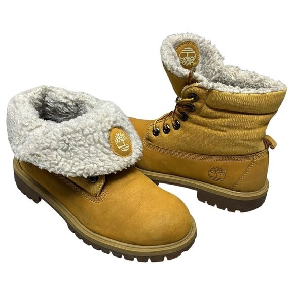 Timberland Sherpa Fleece Fold-Down Winter Designer Streetwear Low Boots - Picture 1 of 5